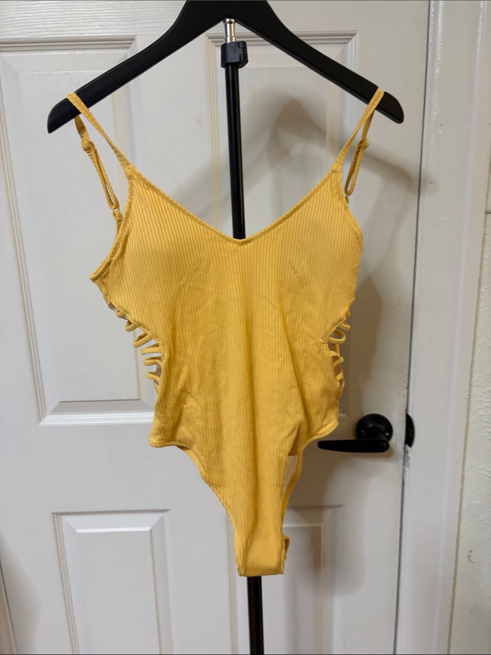 PINK Victoria's Secret Yellow Ribbed One-Piece Swimsuit